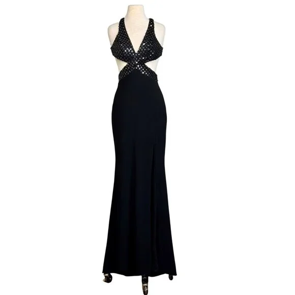 Mac Duggal | Dresses | Mac Duggal Black Cutout Waist Beaded Crisscross  Bodice Evening Formal Dress Sz 2 | Poshmark